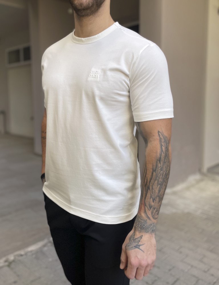 Marrakech ανδρική εκρού βαμβακερή κοντομάνικη μπλούζα με ανάγλυφο τύπωμα TST2462E φωτογραφία